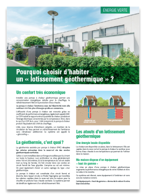 Pourquoi choisir d'habiter un lotissement géothermique. Spécial Accédants